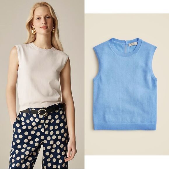 NWT J CREW Featherweight cashmere-blend cropped sweater shell in blue - Picture 1 of 7